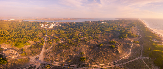 Image showing Aerial view of secondary sand dunes at sunset