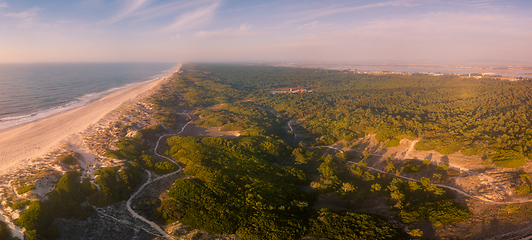 Image showing Aerial view of secondary sand dunes at sunset