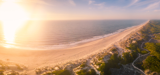 Image showing Aerial view of beach at sunset