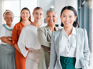 Image showing Women in business, portrait and diversity with team, collaboration and corporate group with success and vision. Happy, working together and professional, motivation with trust, support and solidarity