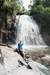 Image showing Woman at Korbu Waterfall