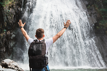 Image showing Man at Korbu Waterfall