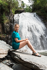 Image showing Woman at Korbu Waterfall