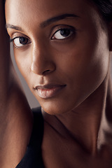 Image showing Indian woman, beauty and skincare portrait of a young model with skin glow from facial. Cosmetics, face and person with wellness and spa care after dermatology, detox and treatment in a studio