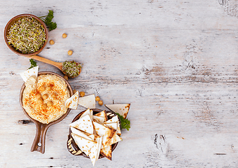 Image showing Bowl of homemade hummus