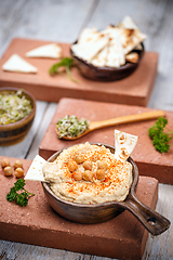 Image showing Hummus with pita chips