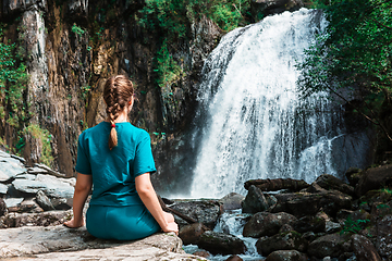 Image showing Woman at Korbu Waterfall