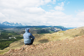 Image showing Relaxing man in Kurai steppe on North-Chui ridge