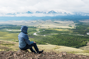 Image showing Relaxing man in Kurai steppe on North-Chui ridge