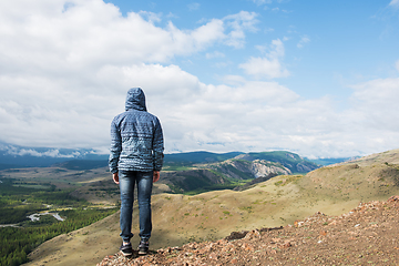 Image showing Relaxing man in Kurai steppe on North-Chui ridge