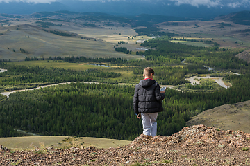 Image showing Relaxing man in Kurai steppe on North-Chui ridge