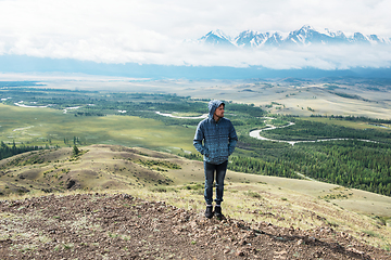 Image showing Relaxing man in Kurai steppe on North-Chui ridge