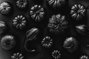 Image showing Assorted squashes covered with black paint