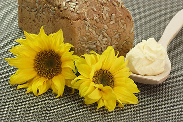 Image showing Bread with Oleo and Sunflowers