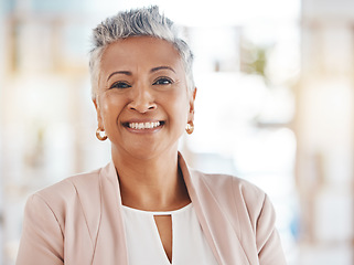 Image showing Business, portrait smile and woman in office of corporate company, management and success in Colombia. Happy executive, mature female and face of leadership, professional trust and motivation of ceo