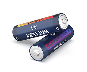 Image showing Alkaline and Ni-MH rechargeable AA size batteries