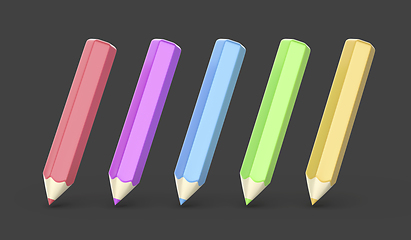 Image showing Five cartoon style colored pencils