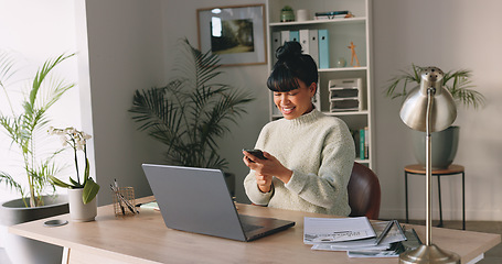 Image showing Productivity business woman on a phone call, laptop and paperwork at office desk for time management or schedule planner. Busy corporate marketing agency worker in HR Human Resources with online job
