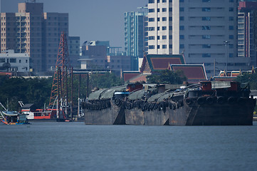Image showing Empty river barges