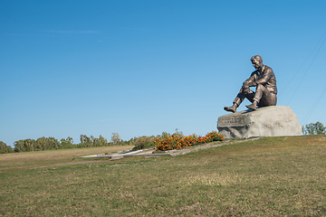 Image showing Vasily Shukshin monument in Srostki village. Altaiskiy Krai. Western Siberia. Russia