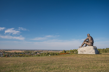 Image showing Vasily Shukshin monument in Srostki village. Altaiskiy Krai. Western Siberia. Russia