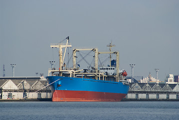 Image showing Blue cargo ship