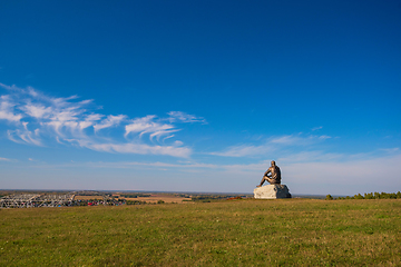 Image showing Vasily Shukshin monument in Srostki village. Altaiskiy Krai. Western Siberia. Russia