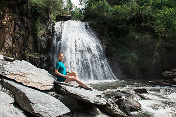 Image showing Woman at Korbu Waterfall