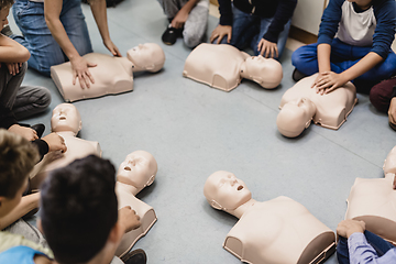 Image showing First aid resuscitation course in primary school.