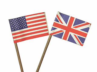 Image showing Vintage looking British and American flags