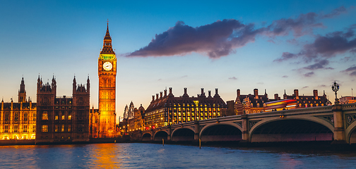 Image showing Big Ben and Westminster at dusk, London, UK.