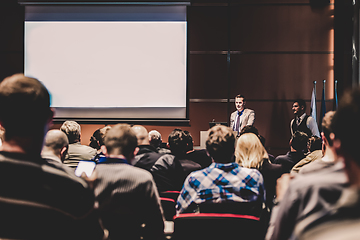 Image showing Business speaker giving a talk at business conference meeting event.