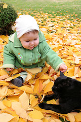 Image showing baby and cat 