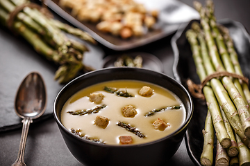 Image showing Bowl of asparagus cream soup