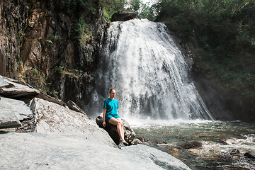 Image showing Woman at Korbu Waterfall