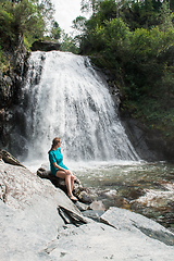 Image showing Woman at Korbu Waterfall