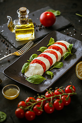 Image showing Platter with mozzarella cheese and tomatoes