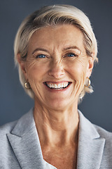 Image showing Pride, corporate and professional portrait of woman isolated on a grey studio background. Business, success and face of a mature, confident and executive ceo of a company with experience on backdrop