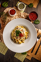 Image showing Tagliatelle vegetarian pasta dish