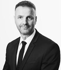 Image showing Used to success. Confident young businessman adjusting his jacket and looking away while standing against grey background.