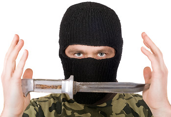 Image showing The man with a knife in a black mask. Isolated