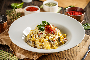 Image showing Pasta fettuccine with mushrooms