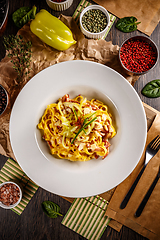 Image showing Pasta Carbonara with bacon