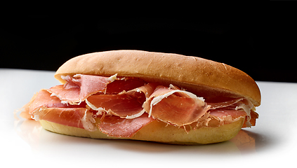 Image showing sandwich with sliced spanish iberico ham