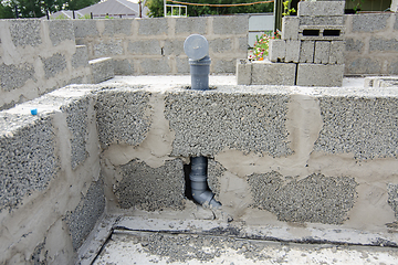 Image showing Wall-mounted sewer pipe for a sink in a partition