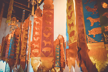 Image showing Prayer flags, Wat Chedi Luang temple, Chiang Mai, Thailand