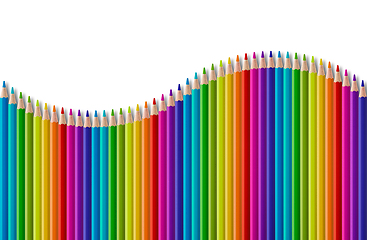 Image showing Set of color wooden pencil in wave shape on white background