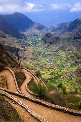 Image showing Aerial Hiking trail in Paul Valley, Santo Antao island, Cape Ver