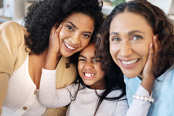 Image showing Selfie, smile and happy with generations of family for social media, bonding and support. Wellness, relax and portrait of group of women in living room at home for trust, affectionate and picture