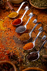 Image showing Different spices in spoons